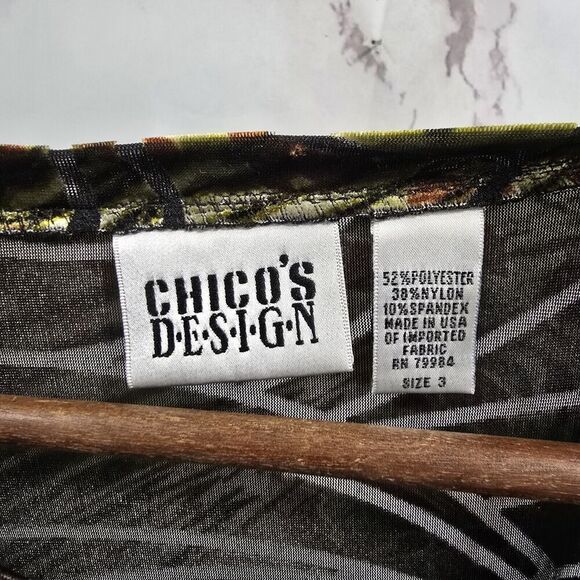 Chicos Shirt Womens XL 3 Green Velvet Burnout Plant Animal Print Blouse Vintage - Picture 3 of 10
